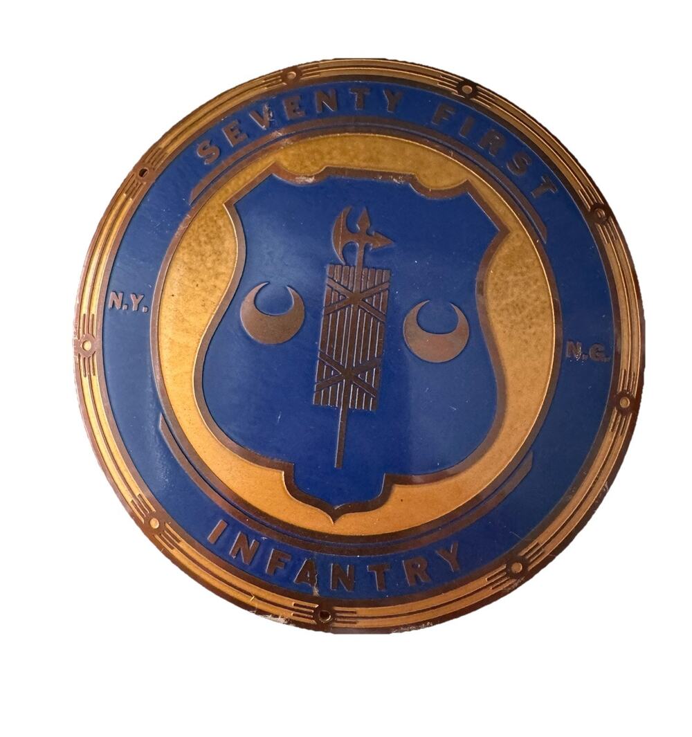 Vintage 71st Infantry US Army brass plaque or license plate topper